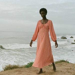 Dôen maxi dress orange floral print long sleeve